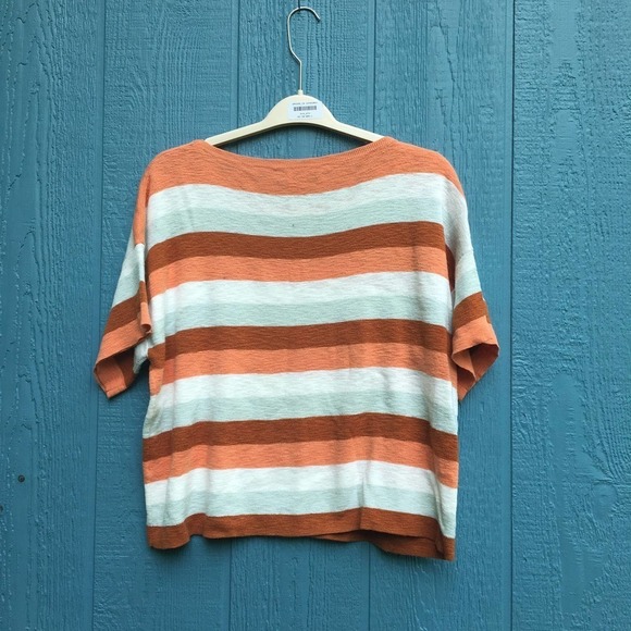 Madewell Women's Maggie Orange Stripe Boxy Sweater Tee Large - Picture 4 of 6